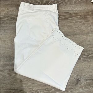 NWT Talbots Wide Leg Crop White Jean Embroidered Scalloped Hem Plus Size